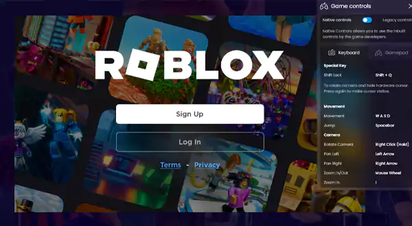 Log in option on Roblox