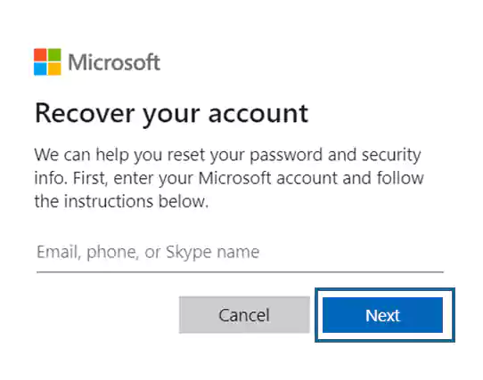 Microsoft Password Recovery Webpage